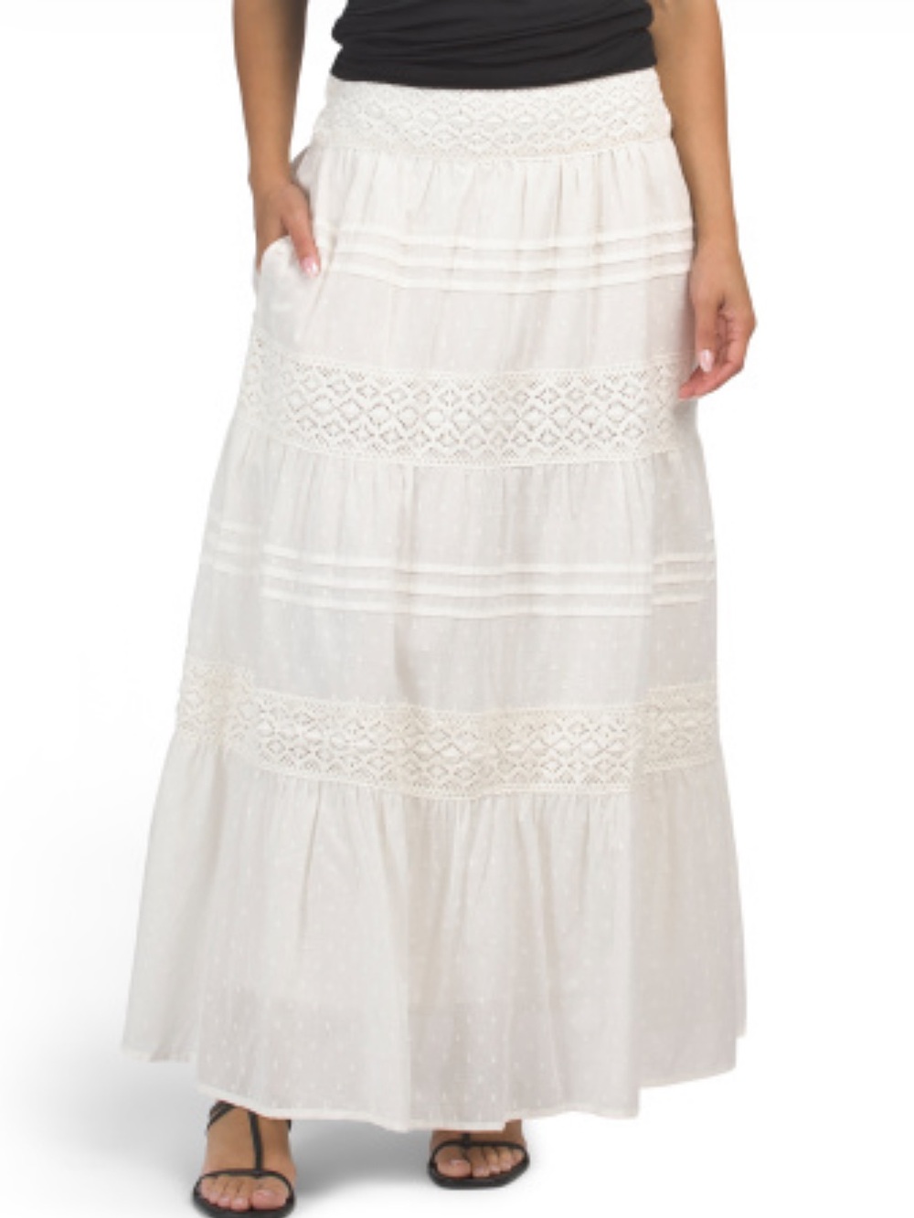 NEW Embroidered Eyelet Maxi Skirt- Ecru - Picture 3 of 14